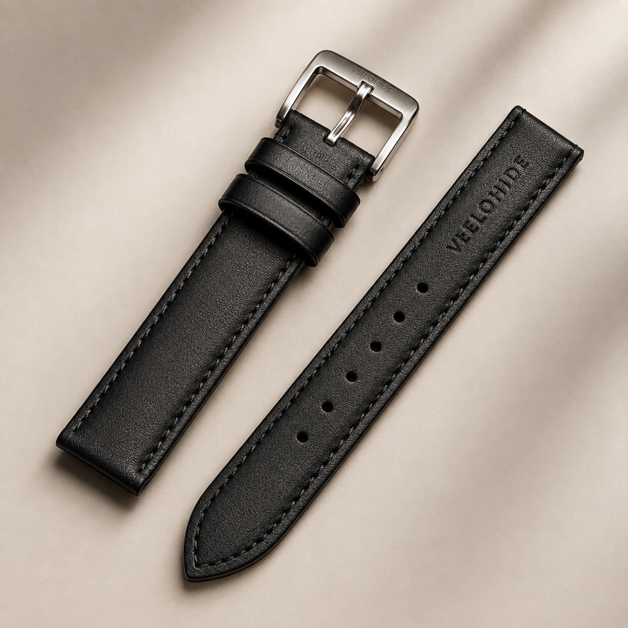 Brown leather watch strap with detailed stitching VELOHIDE Premium Genuine Leather Watch Strap - Image 2