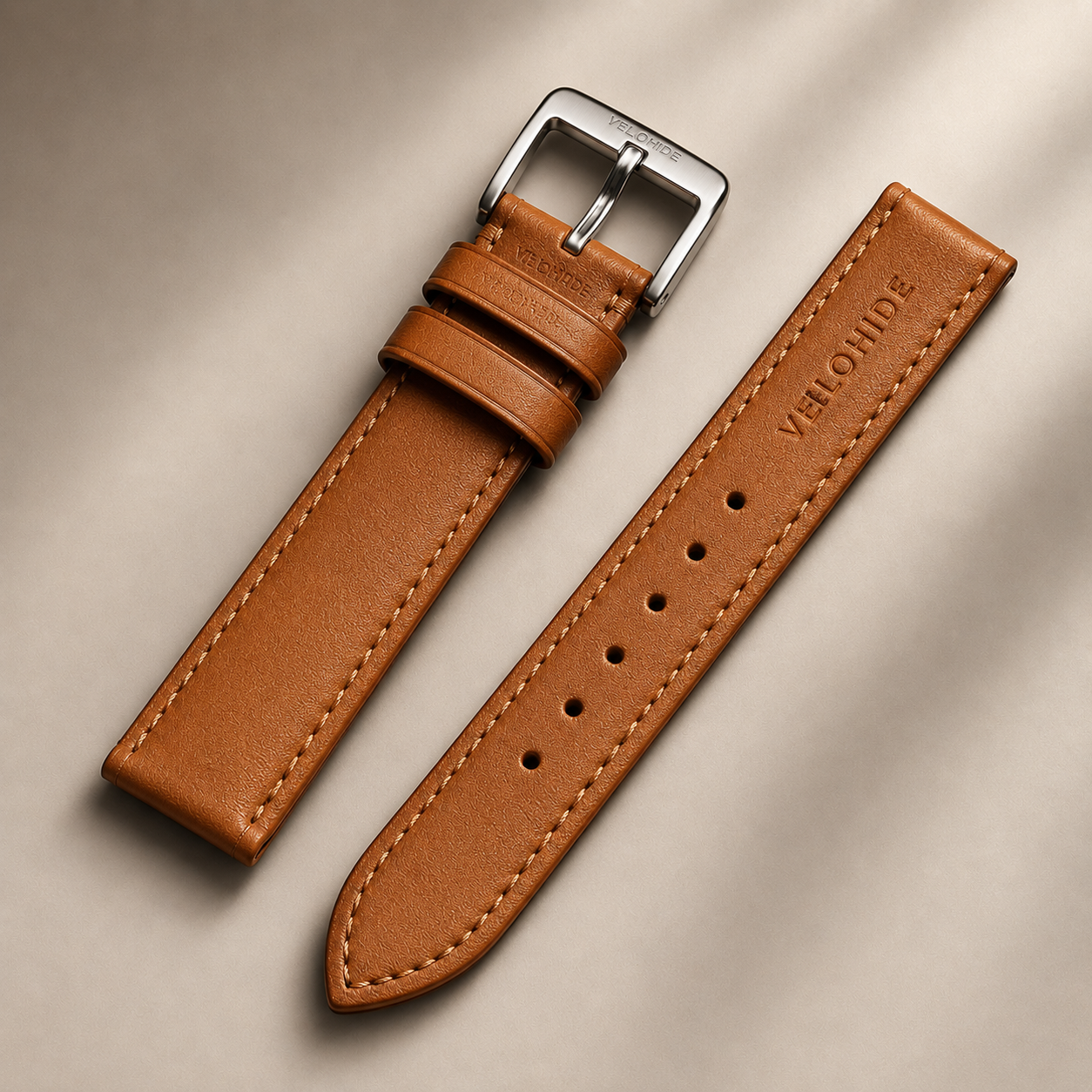 VELOHIDE Premium Tan Leather Watch Strap Brown leather watch strap with detailed stitching