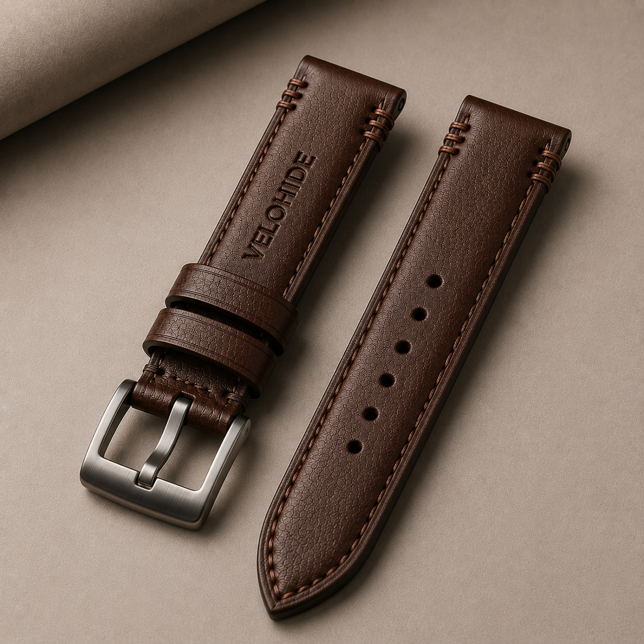 Genuine leather watch strap with polished metal buckle VELOHODE Leather watch straps for men