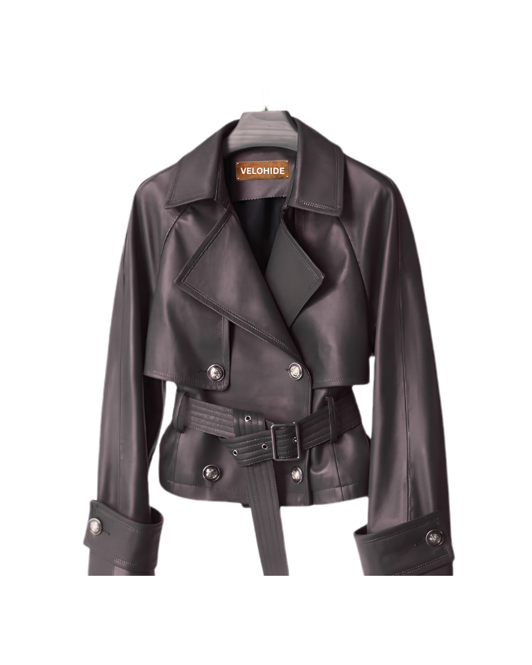 cropped trench black belted short women genuine leather jacket cropped trench black belted short women genuine leather jacket