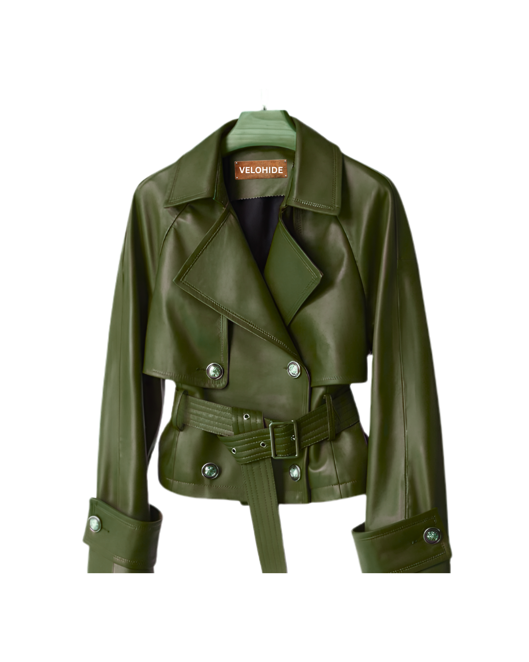 cropped trench dark yellow green belted short women genuine leather jacket cropped trench dark yellow green belted short women genuine leather jacket