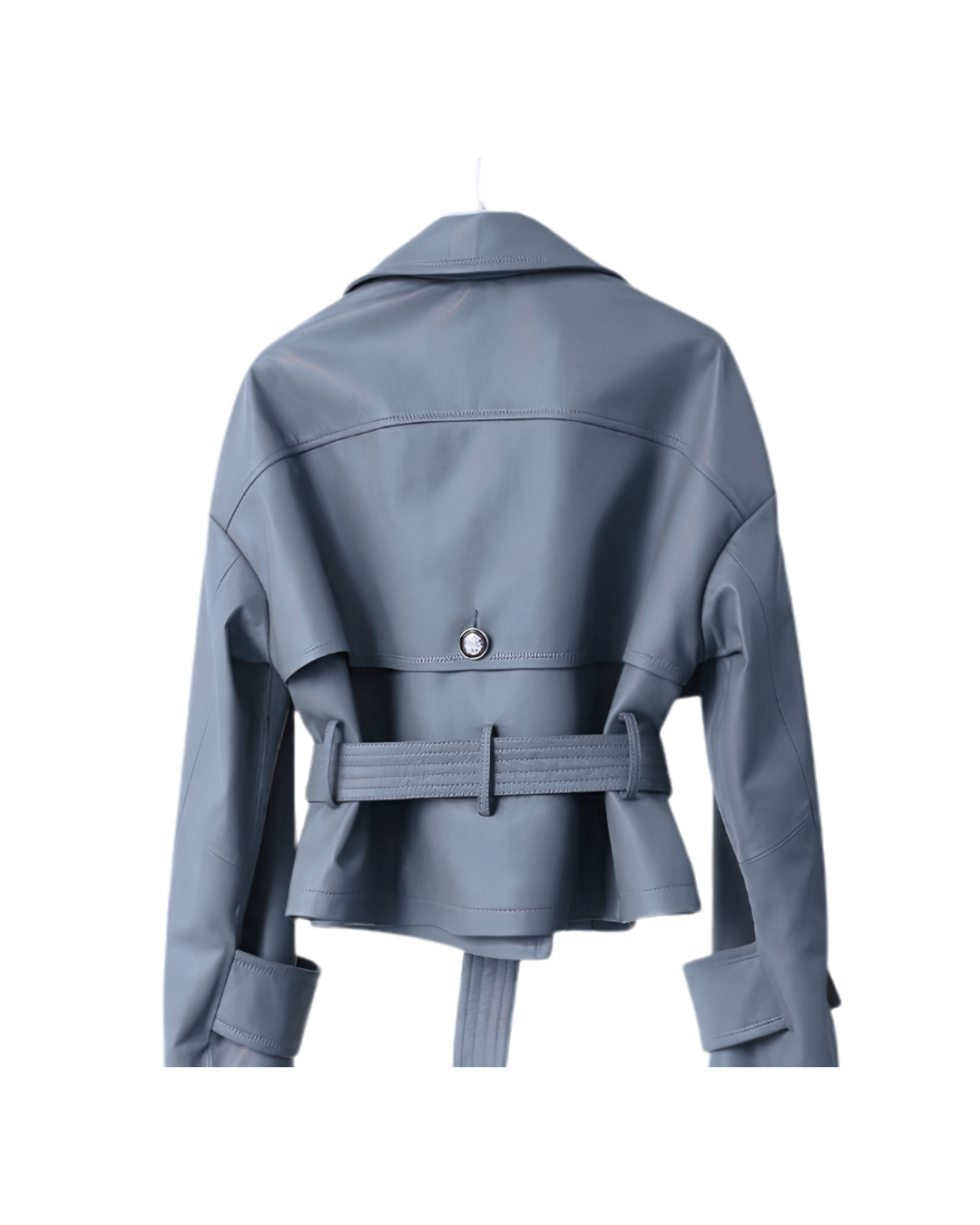 cropped trench grey belted short women genuine leather jacket back cropped trench grey belted short women genuine leather jacket back