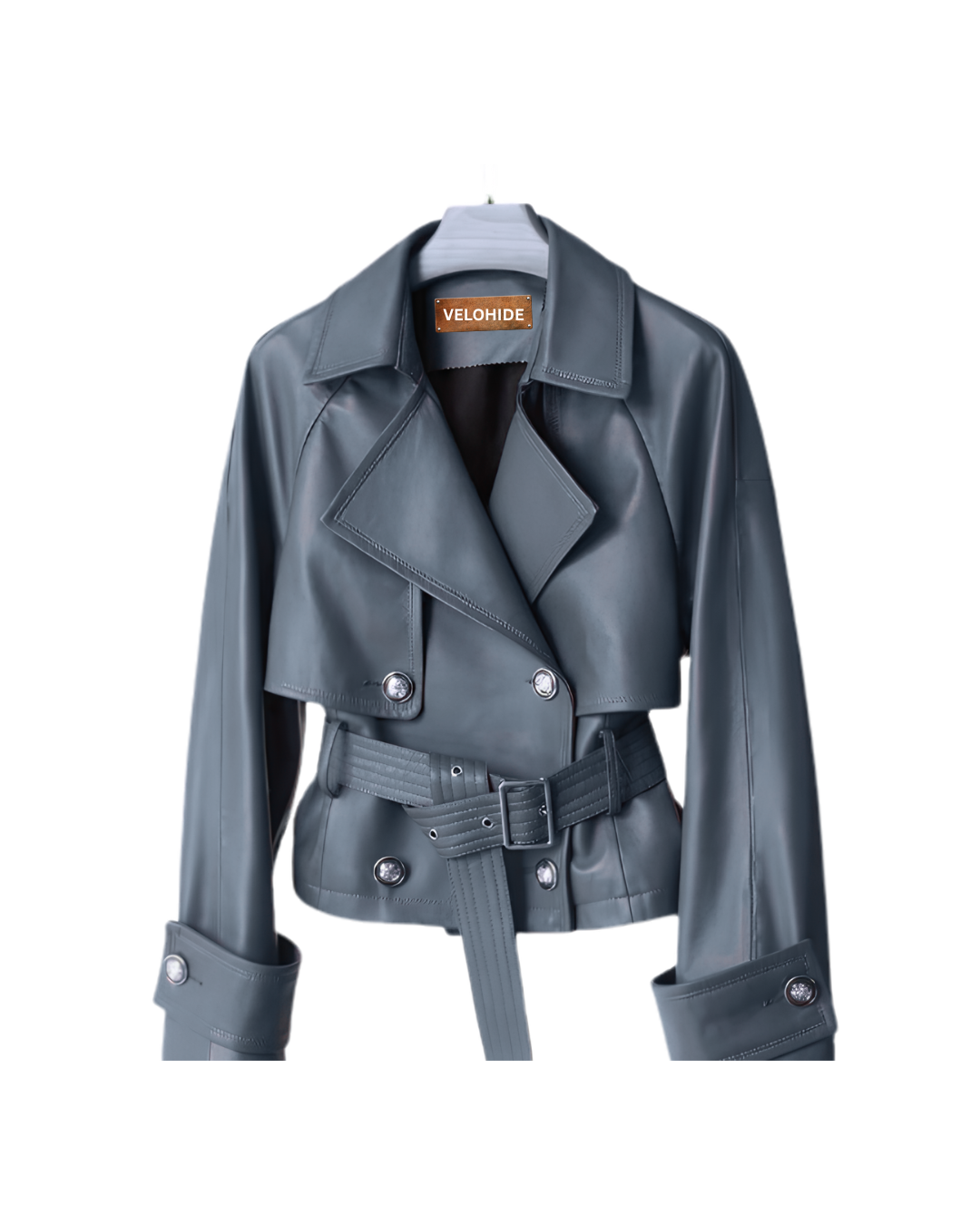 cropped trench grey belted short women genuine leather jacket cropped trench grey belted short women genuine leather jacket