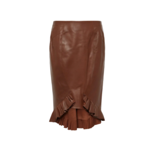 marion women’s brown leather ruffled skirt