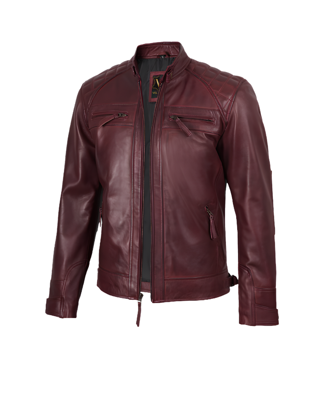 maroon biker jacket side maroon biker jacket side