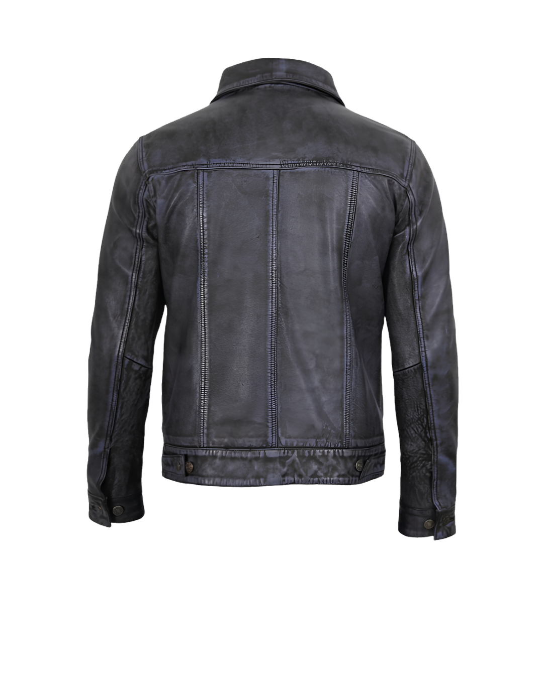 men’s black real leather trucker jacket back men’s black real leather trucker jacket back