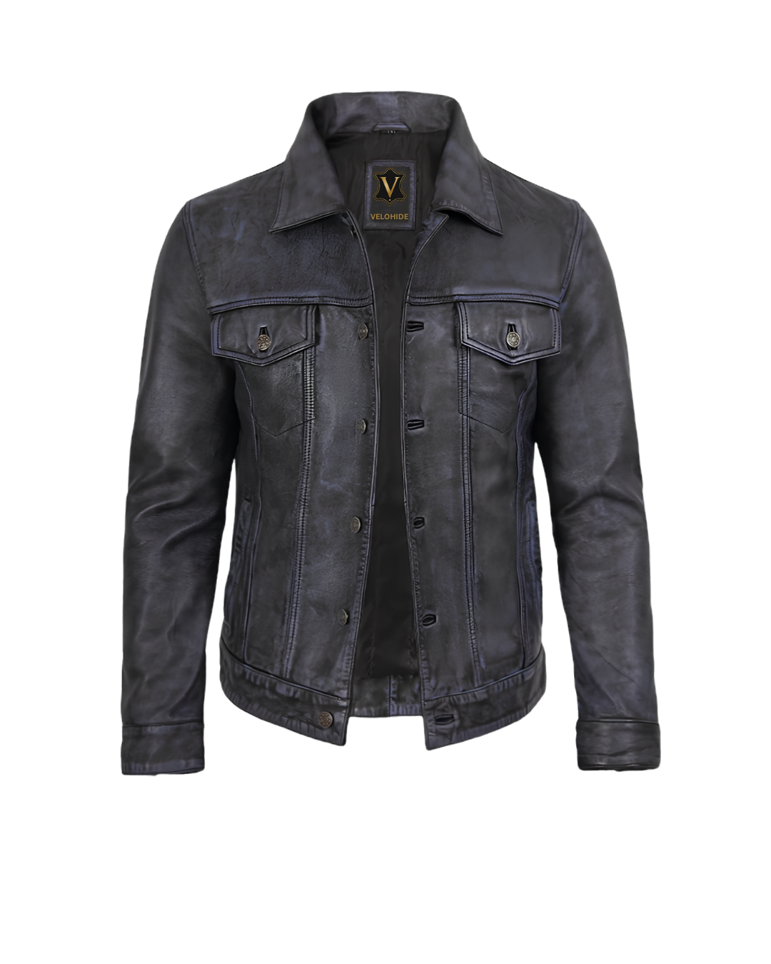 men’s black real leather trucker jacket front open men’s black real leather trucker jacket front open