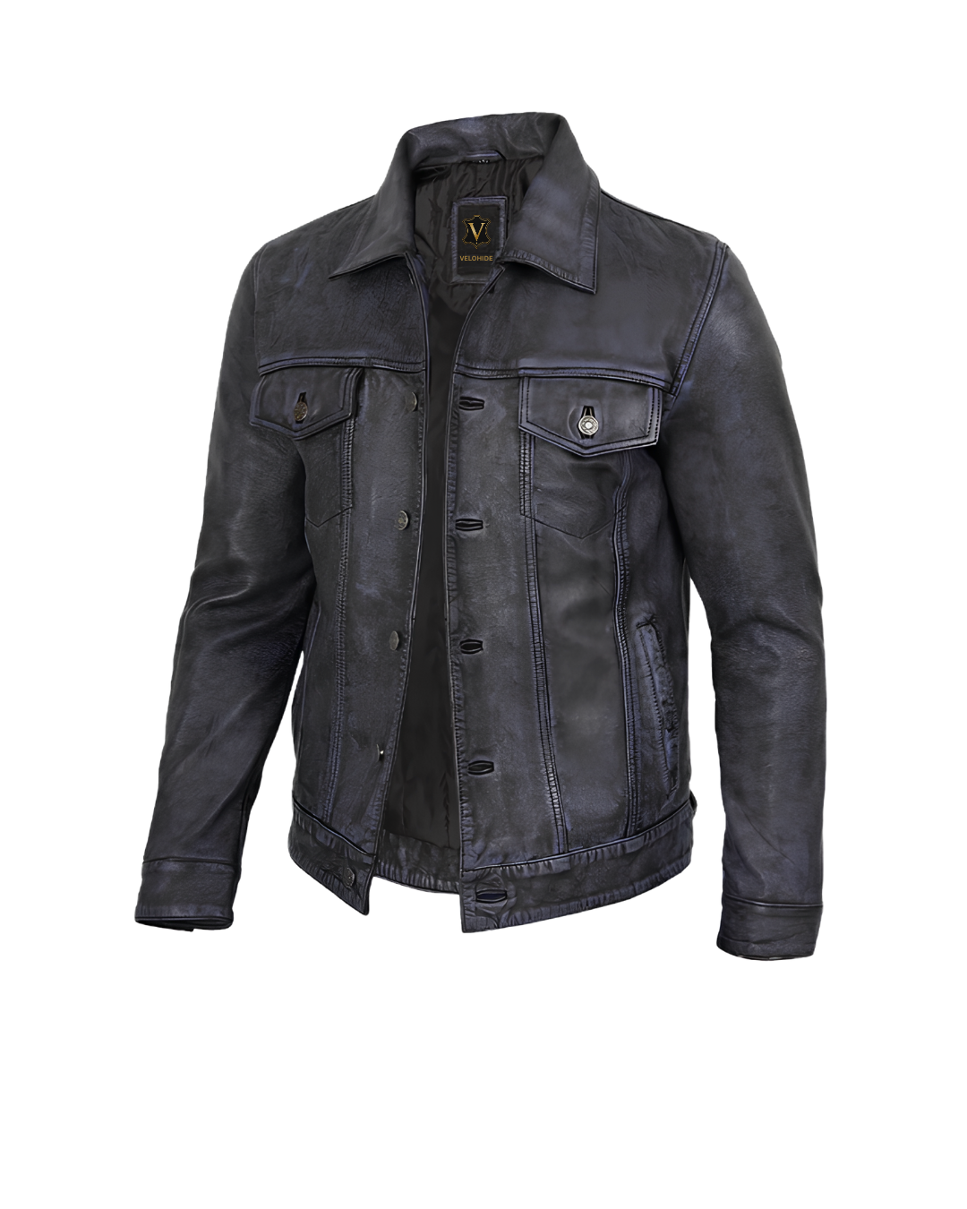 men’s black real leather trucker jacket side men’s black real leather trucker jacket side