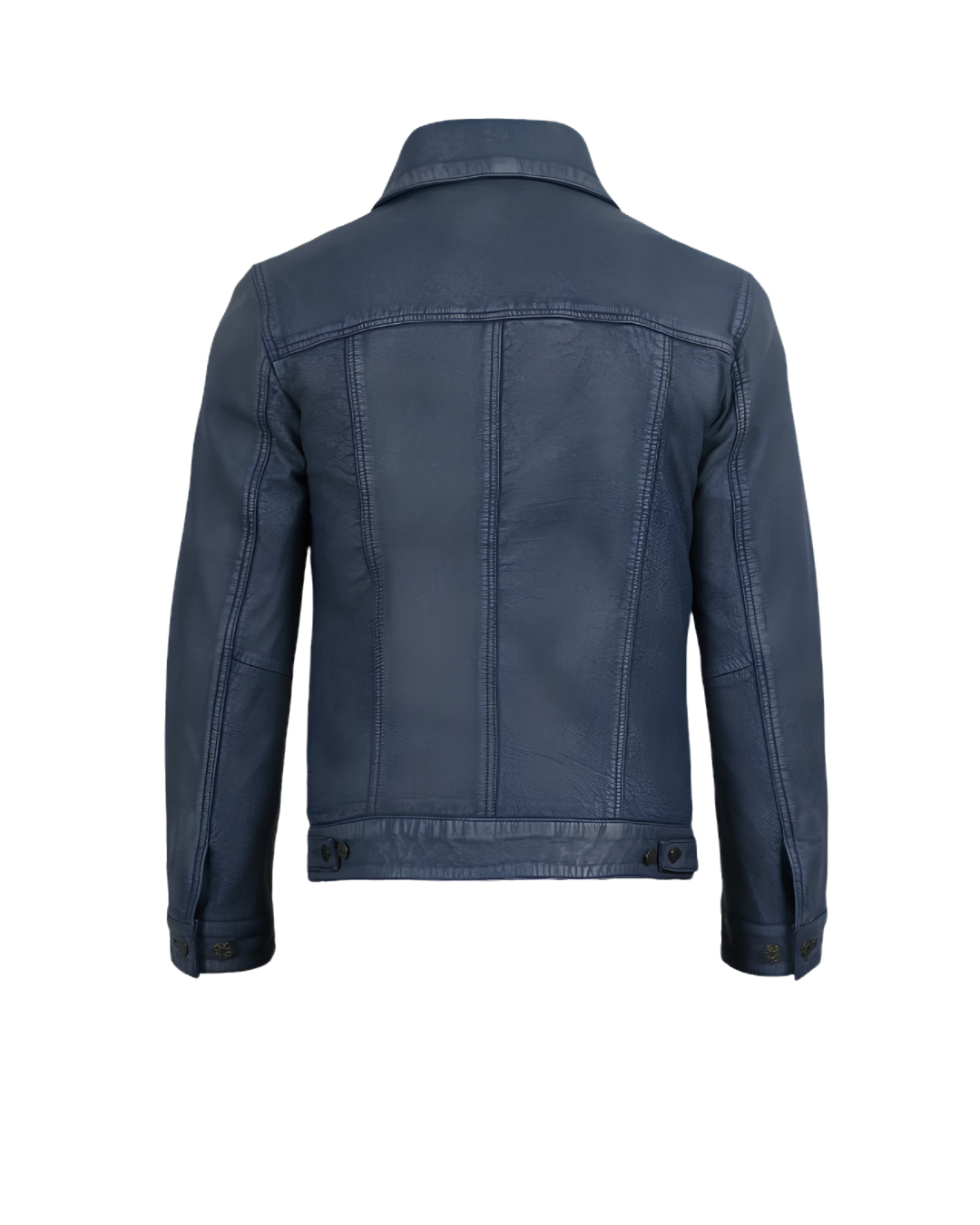 mens denim style trucker blue washed leather jacket back mens denim style trucker blue washed leather jacket back