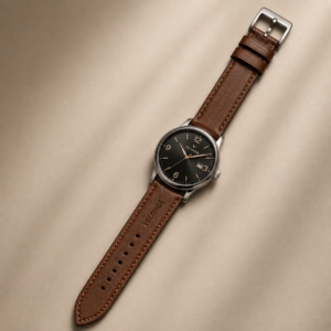 VELOHIDE premium brown genuine leather watch strap with polished metal buckle