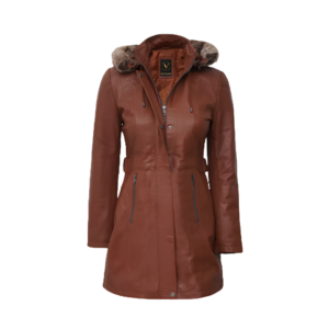 women’s brown leather long coat