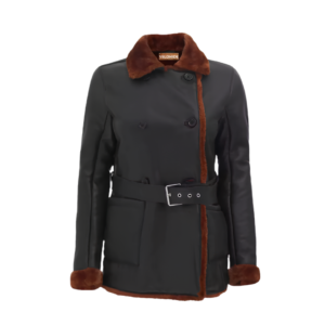 women’s double breasted shearling leather coat